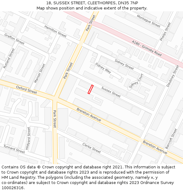 18, SUSSEX STREET, CLEETHORPES, DN35 7NP: Location map and indicative extent of plot