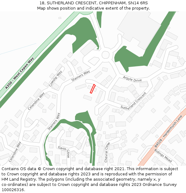 18, SUTHERLAND CRESCENT, CHIPPENHAM, SN14 6RS: Location map and indicative extent of plot
