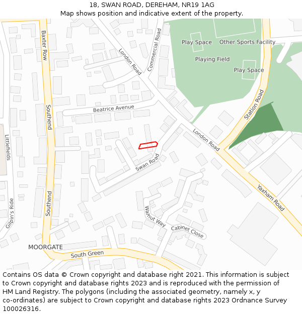18, SWAN ROAD, DEREHAM, NR19 1AG: Location map and indicative extent of plot