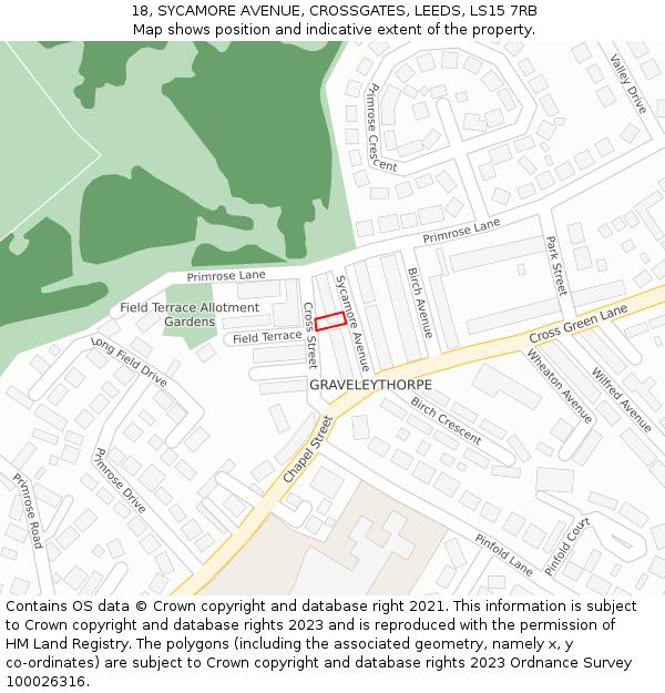 18, SYCAMORE AVENUE, CROSSGATES, LEEDS, LS15 7RB: Location map and indicative extent of plot