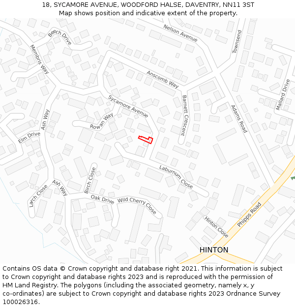 18, SYCAMORE AVENUE, WOODFORD HALSE, DAVENTRY, NN11 3ST: Location map and indicative extent of plot