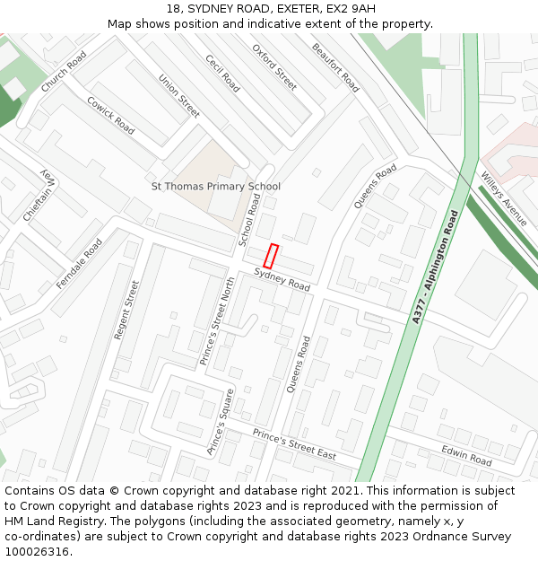 18, SYDNEY ROAD, EXETER, EX2 9AH: Location map and indicative extent of plot