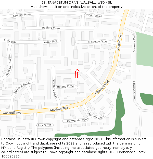 18, TANACETUM DRIVE, WALSALL, WS5 4SL: Location map and indicative extent of plot