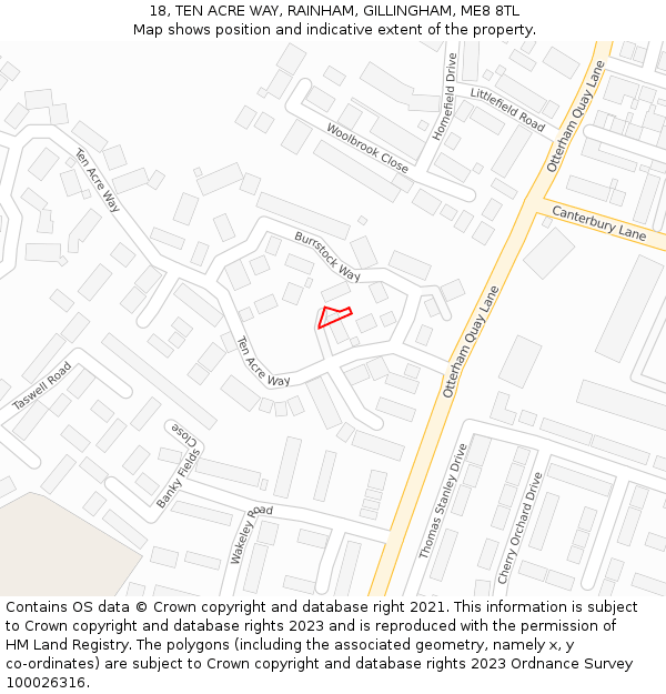 18, TEN ACRE WAY, RAINHAM, GILLINGHAM, ME8 8TL: Location map and indicative extent of plot