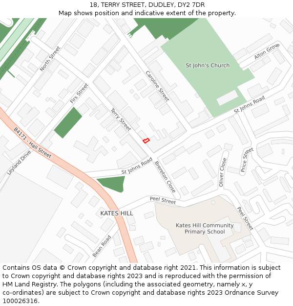 18, TERRY STREET, DUDLEY, DY2 7DR: Location map and indicative extent of plot