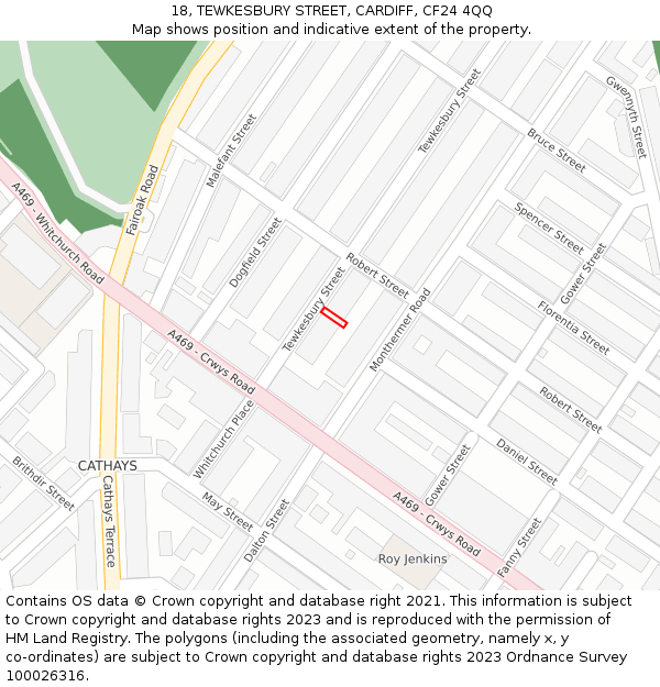 18, TEWKESBURY STREET, CARDIFF, CF24 4QQ: Location map and indicative extent of plot