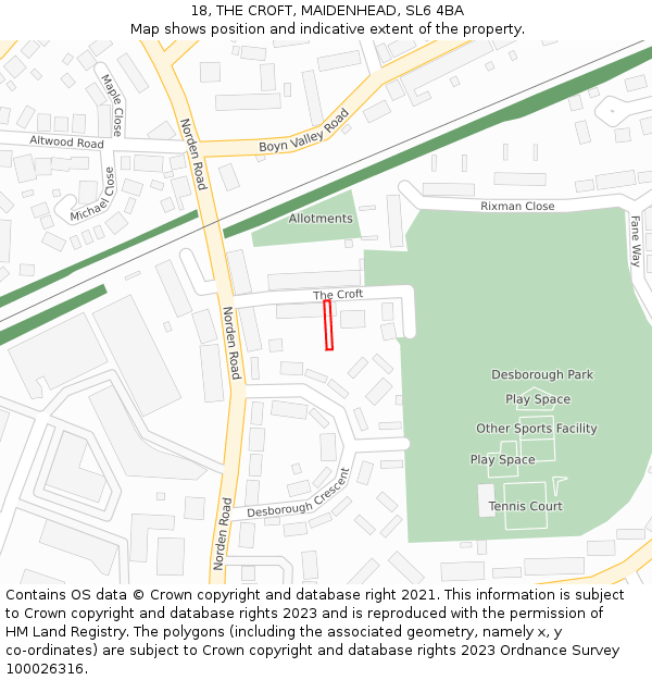 18, THE CROFT, MAIDENHEAD, SL6 4BA: Location map and indicative extent of plot