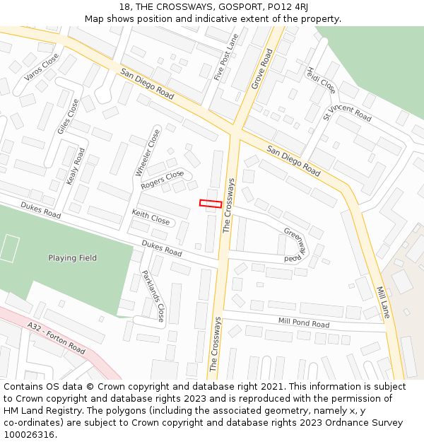 18, THE CROSSWAYS, GOSPORT, PO12 4RJ: Location map and indicative extent of plot