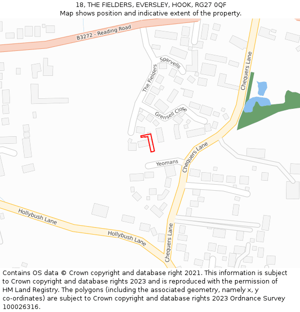 18, THE FIELDERS, EVERSLEY, HOOK, RG27 0QF: Location map and indicative extent of plot