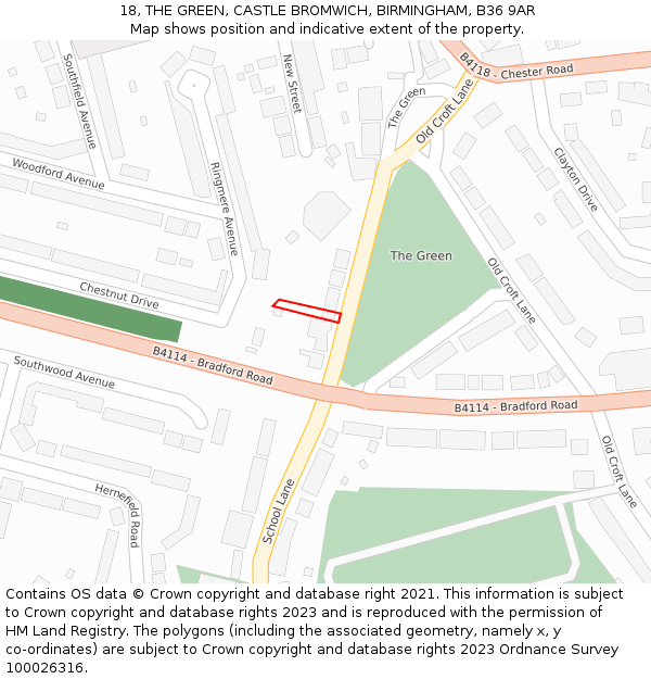 18, THE GREEN, CASTLE BROMWICH, BIRMINGHAM, B36 9AR: Location map and indicative extent of plot