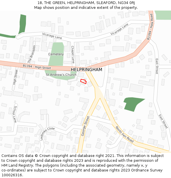 18, THE GREEN, HELPRINGHAM, SLEAFORD, NG34 0RJ: Location map and indicative extent of plot