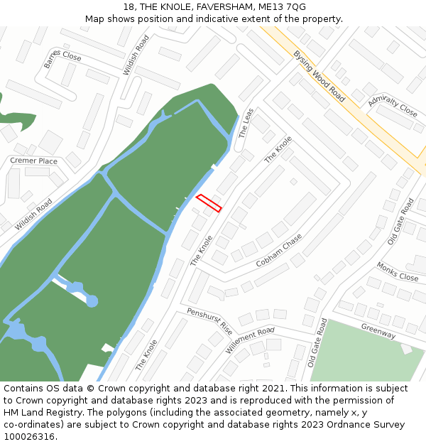 18, THE KNOLE, FAVERSHAM, ME13 7QG: Location map and indicative extent of plot