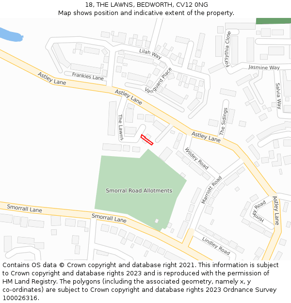 18, THE LAWNS, BEDWORTH, CV12 0NG: Location map and indicative extent of plot