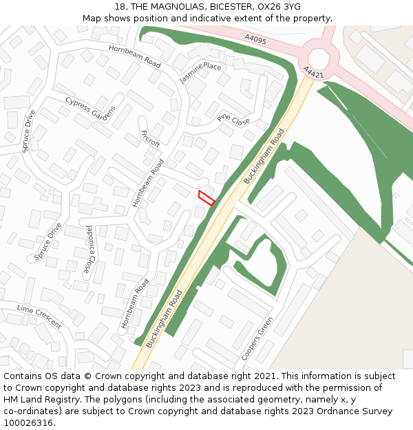 18, THE MAGNOLIAS, BICESTER, OX26 3YG: Location map and indicative extent of plot