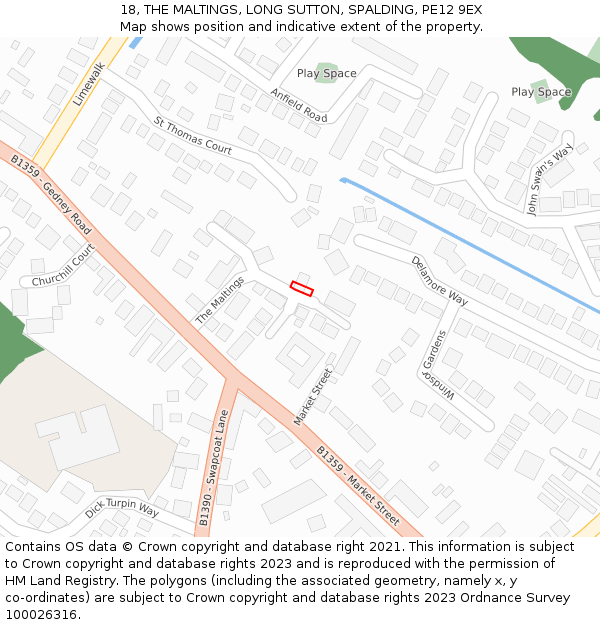 18, THE MALTINGS, LONG SUTTON, SPALDING, PE12 9EX: Location map and indicative extent of plot