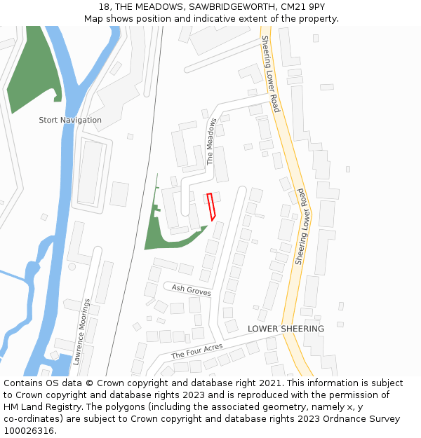 18, THE MEADOWS, SAWBRIDGEWORTH, CM21 9PY: Location map and indicative extent of plot