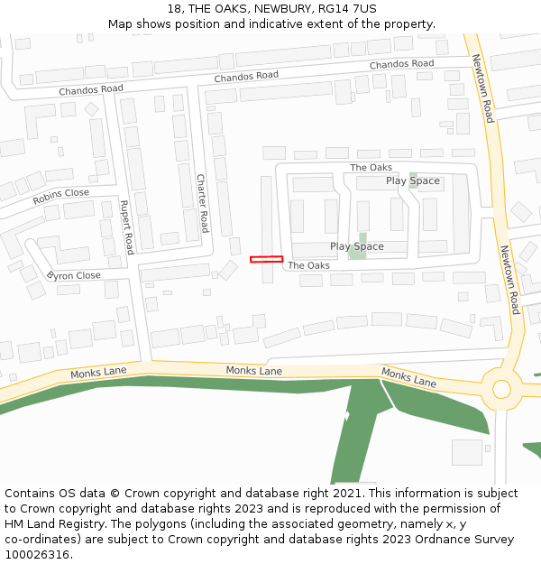 18, THE OAKS, NEWBURY, RG14 7US: Location map and indicative extent of plot