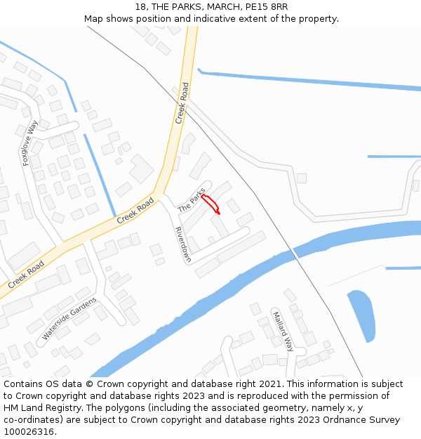 18, THE PARKS, MARCH, PE15 8RR: Location map and indicative extent of plot