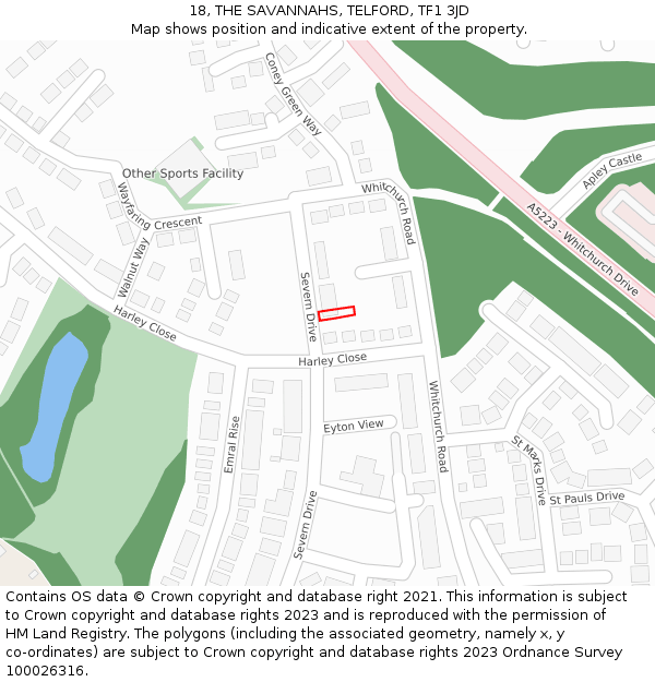 18, THE SAVANNAHS, TELFORD, TF1 3JD: Location map and indicative extent of plot