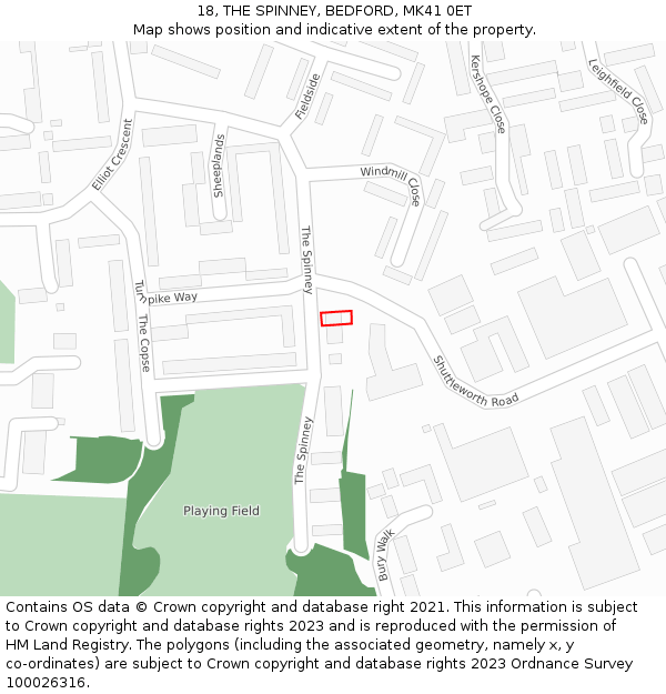 18, THE SPINNEY, BEDFORD, MK41 0ET: Location map and indicative extent of plot