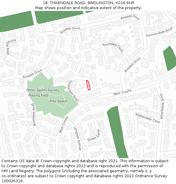 18, THIXENDALE ROAD, BRIDLINGTON, YO16 6HR: Location map and indicative extent of plot