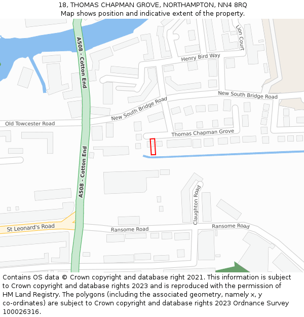 18, THOMAS CHAPMAN GROVE, NORTHAMPTON, NN4 8RQ: Location map and indicative extent of plot