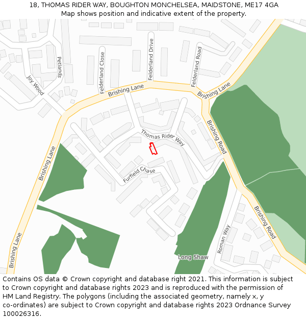 18, THOMAS RIDER WAY, BOUGHTON MONCHELSEA, MAIDSTONE, ME17 4GA: Location map and indicative extent of plot