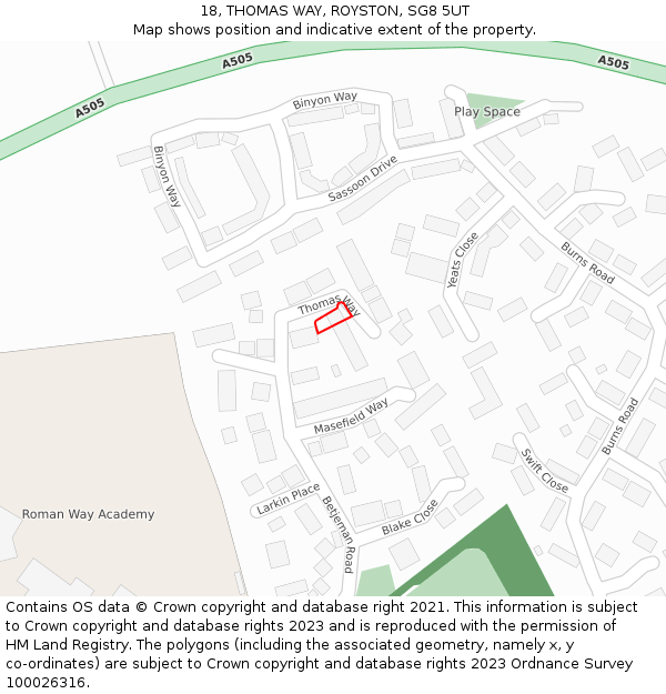18, THOMAS WAY, ROYSTON, SG8 5UT: Location map and indicative extent of plot