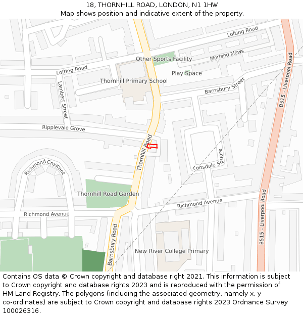 18, THORNHILL ROAD, LONDON, N1 1HW: Location map and indicative extent of plot