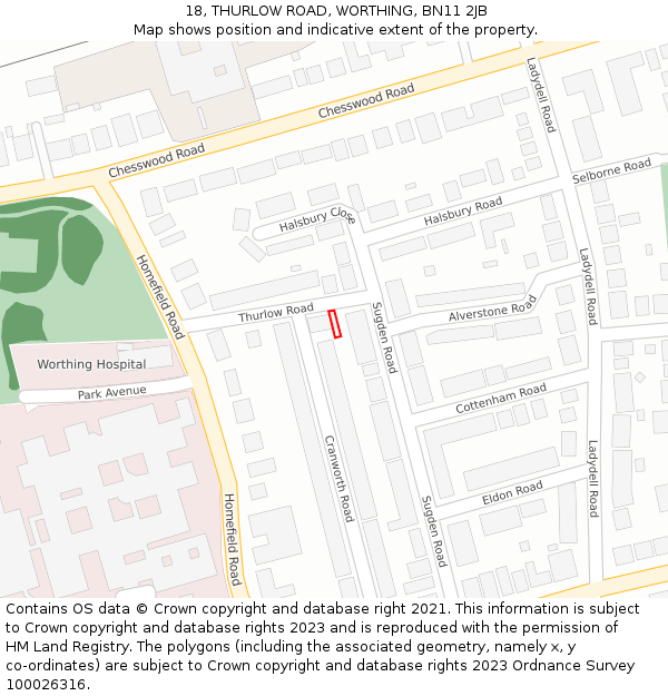 18, THURLOW ROAD, WORTHING, BN11 2JB: Location map and indicative extent of plot