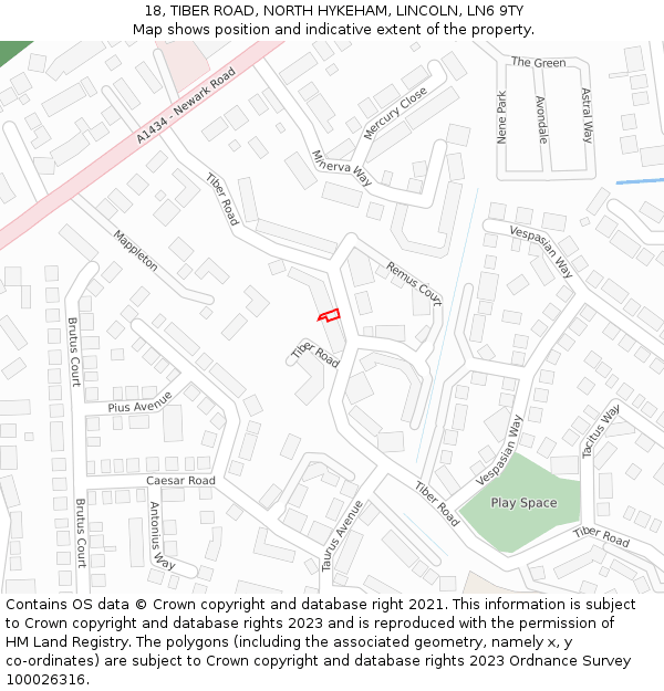 18, TIBER ROAD, NORTH HYKEHAM, LINCOLN, LN6 9TY: Location map and indicative extent of plot