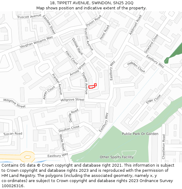 18, TIPPETT AVENUE, SWINDON, SN25 2GQ: Location map and indicative extent of plot