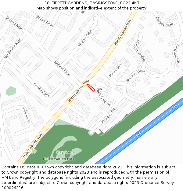 18, TIPPETT GARDENS, BASINGSTOKE, RG22 4NT: Location map and indicative extent of plot