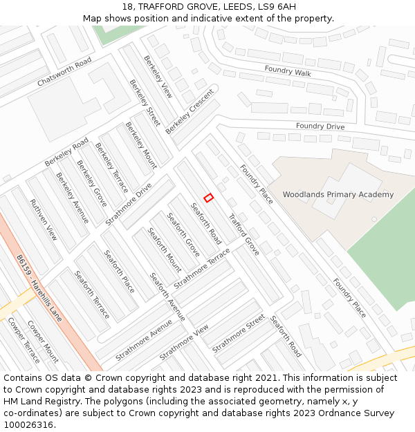 18, TRAFFORD GROVE, LEEDS, LS9 6AH: Location map and indicative extent of plot