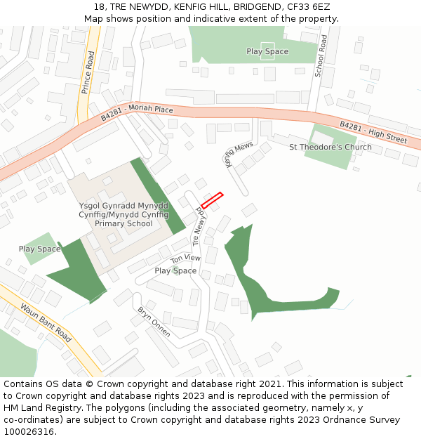 18, TRE NEWYDD, KENFIG HILL, BRIDGEND, CF33 6EZ: Location map and indicative extent of plot