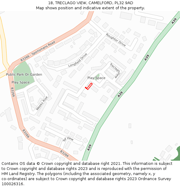 18, TRECLAGO VIEW, CAMELFORD, PL32 9AD: Location map and indicative extent of plot