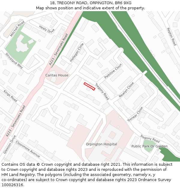 18, TREGONY ROAD, ORPINGTON, BR6 9XG: Location map and indicative extent of plot