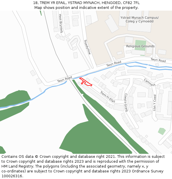 18, TREM YR EFAIL, YSTRAD MYNACH, HENGOED, CF82 7FL: Location map and indicative extent of plot