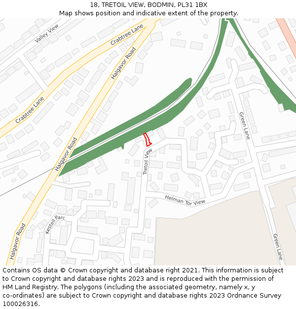 18, TRETOIL VIEW, BODMIN, PL31 1BX: Location map and indicative extent of plot