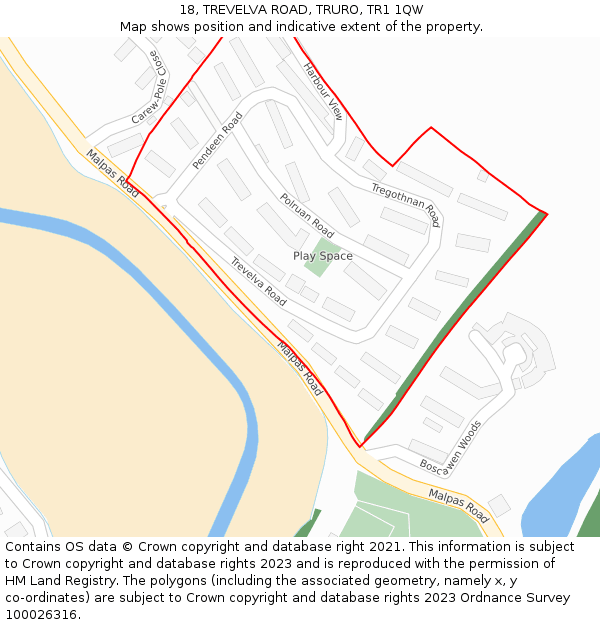18, TREVELVA ROAD, TRURO, TR1 1QW: Location map and indicative extent of plot