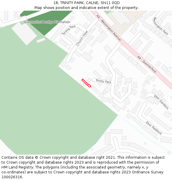 18, TRINITY PARK, CALNE, SN11 0QD: Location map and indicative extent of plot