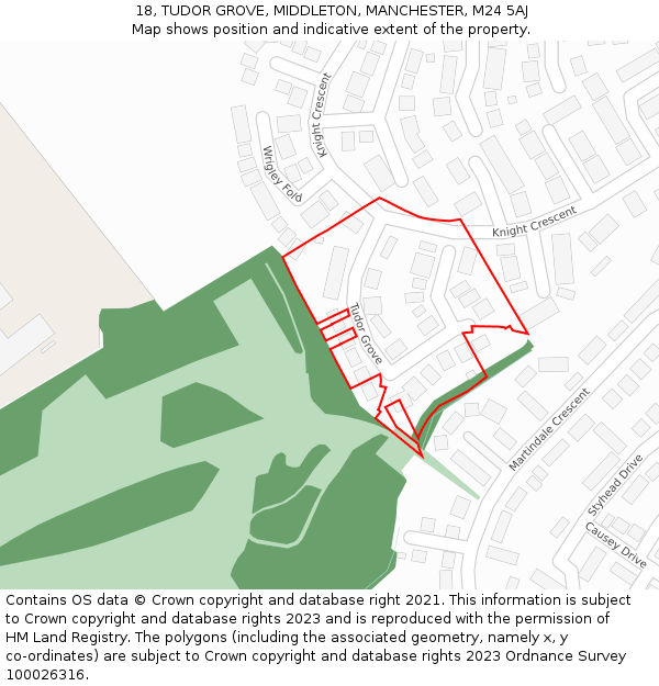 18, TUDOR GROVE, MIDDLETON, MANCHESTER, M24 5AJ: Location map and indicative extent of plot