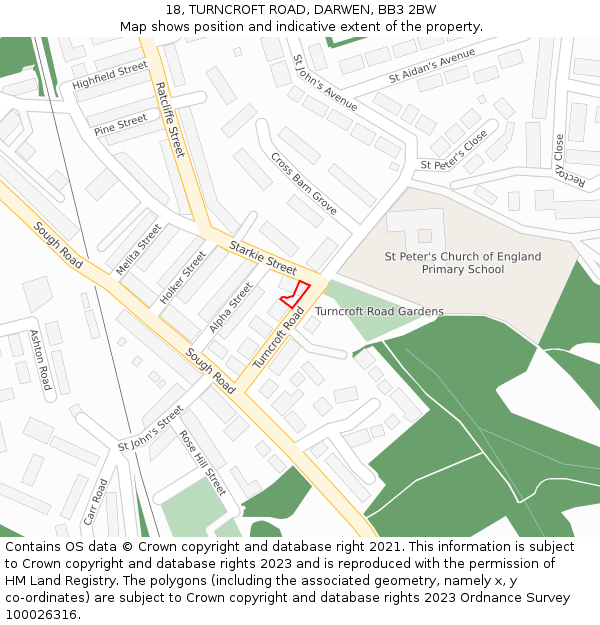 18, TURNCROFT ROAD, DARWEN, BB3 2BW: Location map and indicative extent of plot