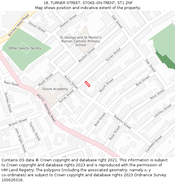 18, TURNER STREET, STOKE-ON-TRENT, ST1 2NF: Location map and indicative extent of plot