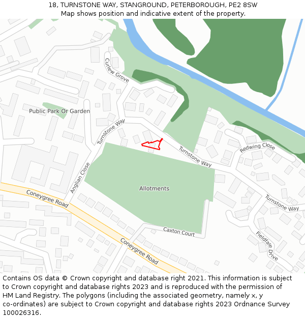 18, TURNSTONE WAY, STANGROUND, PETERBOROUGH, PE2 8SW: Location map and indicative extent of plot