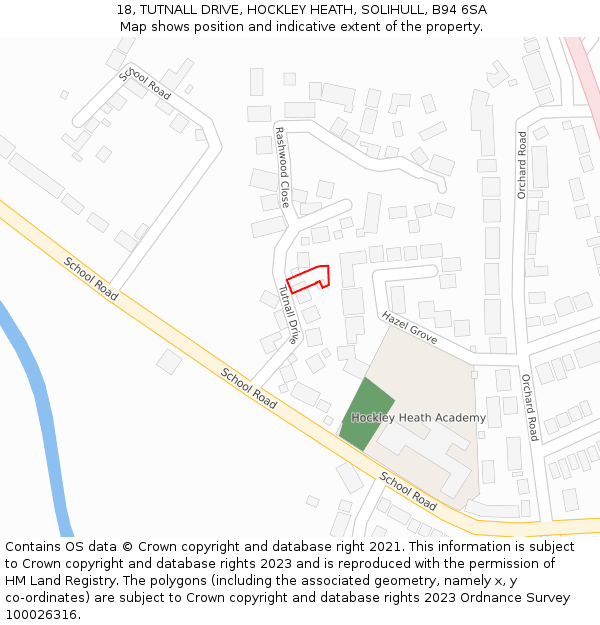 18, TUTNALL DRIVE, HOCKLEY HEATH, SOLIHULL, B94 6SA: Location map and indicative extent of plot