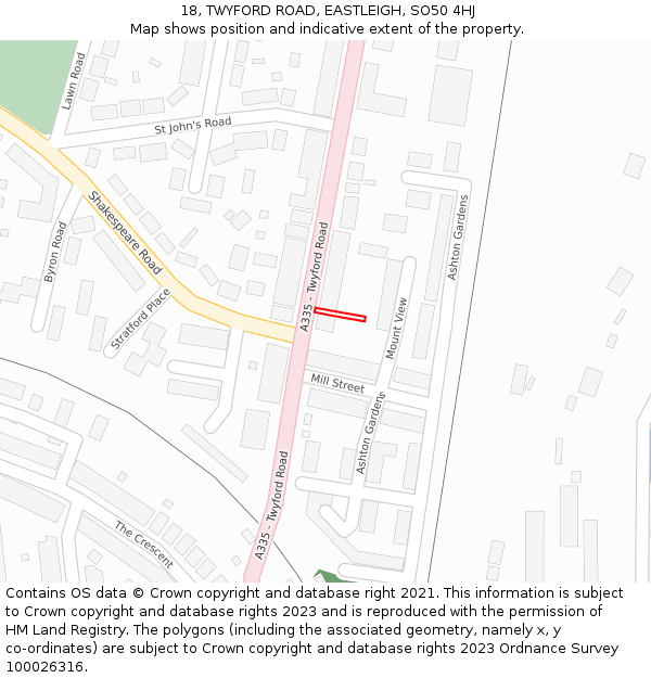 18, TWYFORD ROAD, EASTLEIGH, SO50 4HJ: Location map and indicative extent of plot