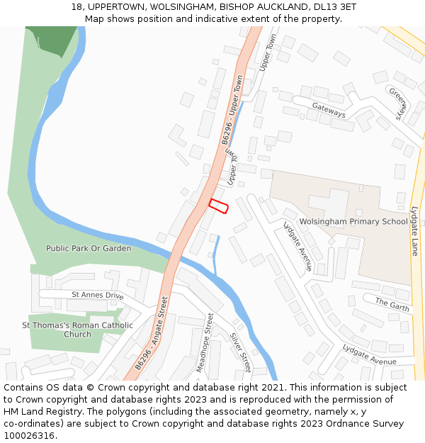 18, UPPERTOWN, WOLSINGHAM, BISHOP AUCKLAND, DL13 3ET: Location map and indicative extent of plot