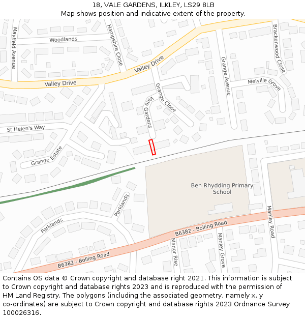 18, VALE GARDENS, ILKLEY, LS29 8LB: Location map and indicative extent of plot