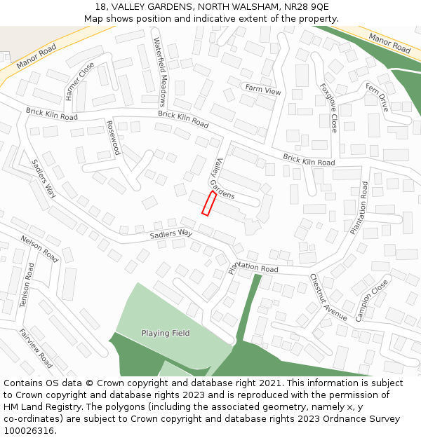 18, VALLEY GARDENS, NORTH WALSHAM, NR28 9QE: Location map and indicative extent of plot
